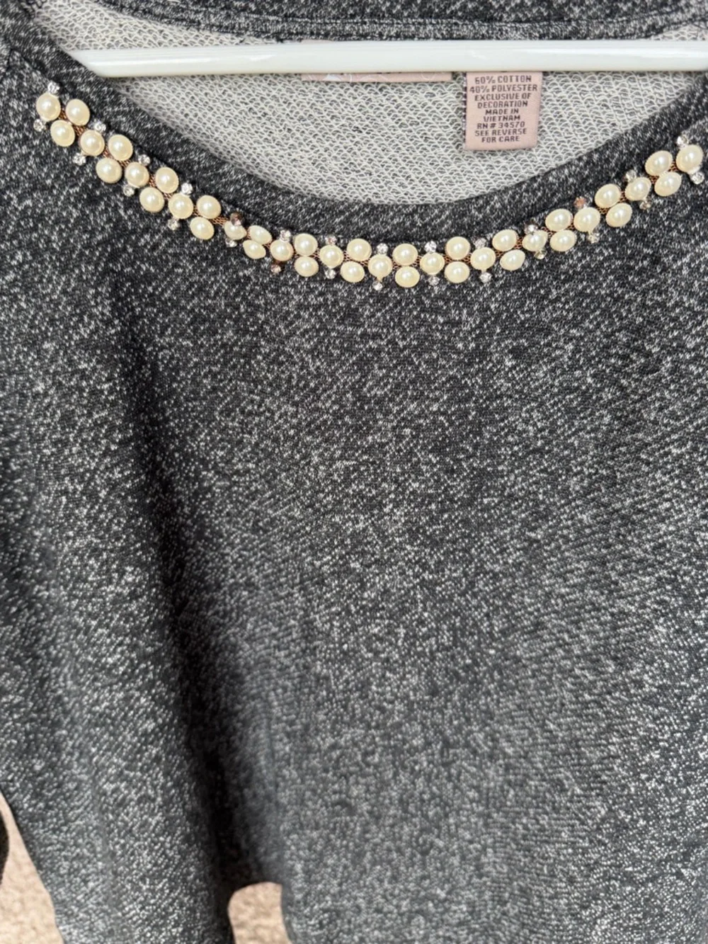 Fresh. Gray Sweater with Pearl and Jewel Embellishment NWT - Picture 2 of 4